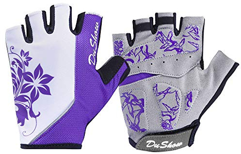 DuShow Cycling Gloves Women Half Finger Gel Padded Mountain Road Bike Bicycle Gloves Cycling Fingerless Gloves Purple-S
