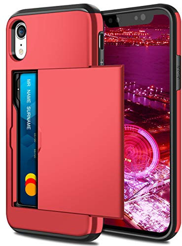 Coolden for iPhone XR Phone Cases Wallet Cover Armor Shockproof Heavy Duty Hard Back Soft Rubber Bumper Protective Phone Case Card Holder Slot Wallet Cover for iPhone XR Case 6.1 inch (Red)