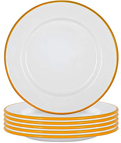 Argon Tableware Enamel Dinner Plates - 25.5cm - Pack of 6 - Yellow Dining Plates Lightweight Camping Large Dinner Dish for Appetisers, Starters, Mains, Sides, Desserts