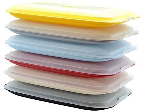 Engelland 6x hochwertige stapelbare Aufschnitt-Boxen, Frischhaltedose für Aufschnitt, Wurst Behälter-Perfekte Ordnung im Kühlschrank - bunter Farbmix