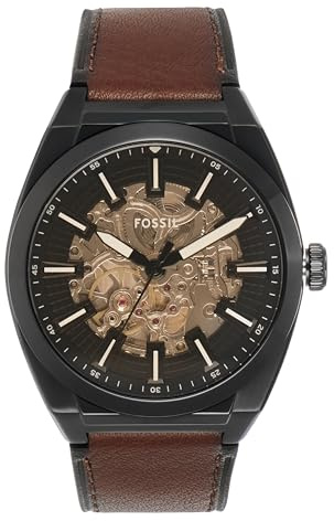 Fossil Men's Everett Automatic Stainless Steel, Three-Hand Watch for Men, Color: Black, Brown