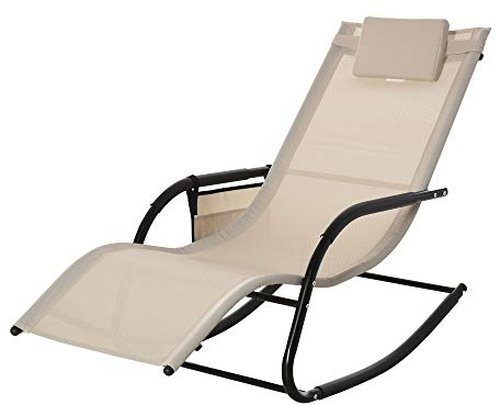 Outsunny Schaukelstuhl Schwingsessel Gartenstuh Schaukelliege Metall Mesh Beige 150 x 62 x 88 cm