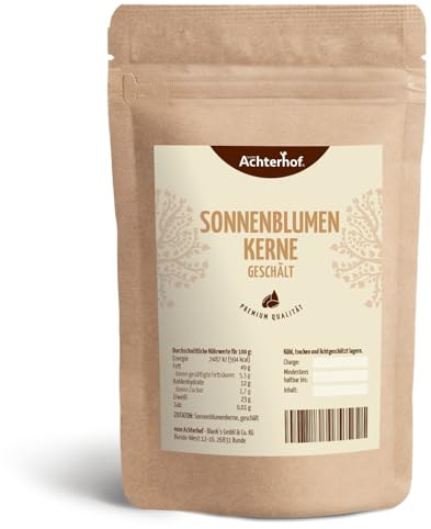 Sonnenblumenkerne geschält 1000g | besonders aromatisch im Geschmack | zum Kochen oder Backen oder als Kraftnahrung zwischendurch | vom Achterhof