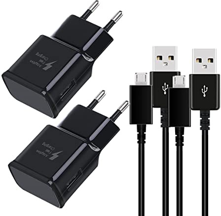 2 Pack Ladegerät mit Micro USB Ladekabel für Samsung Galaxy S7 S6 Edge S4 A6 J8 J7 J6 J5 J3 Note5/4 Tab S/S2, AFC Schnellladegerät USB Charger mit Micro USB 2.0 Schnellladekabel 1.5m (Schwarz)