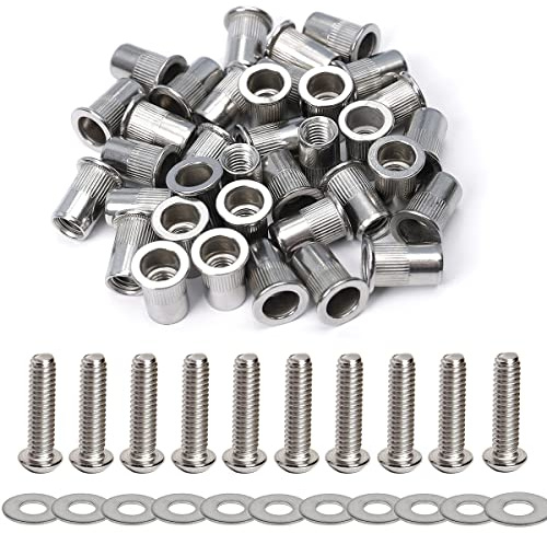 Stainless Steel 1/4-20 Rivet Nuts and Bolts 3/4 Button Head Socket Cap Screws 1/4-20 Flat Washers Rivnut Threaded Nutsert 30-Set