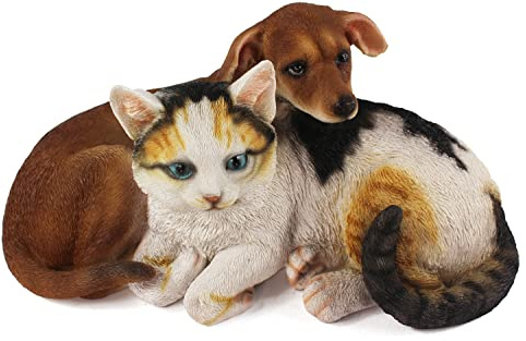 Arnusa Dekofigur Gartenfigur Tierfigur Hund und Katze Gartenfigur 34 cm Polyresin Gartendekoration