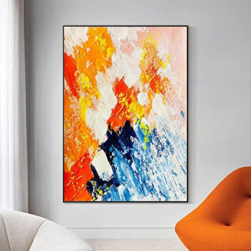 Handgemalte Acrylbilder, Kreative Orange Blaue Farbabstimmung Minimalistisch Abstrakt Modern Große Original Handbemalte Messer Kunstwerke Gemälde Auf Leinwand Wandkunst Für Home Office Dekoratio