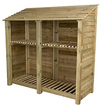 Arbor Garden Solutions wooden log store 6ft, firewood storage (W-187cm, H-180cm, D-88cm), natural finish (With kindling shelf)