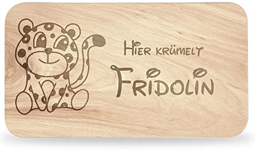 Frühstücksbrettchen Kinder - tolles Frühstücksbrettchen Holz mit Leopard | zum Personalisieren, personalisierte Geschenke Kinder, Schneidebrett mit Gravur, Geschenk zur Taufe/Einschulung