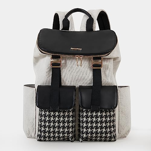 Sunveno Mommy Wickeltasche Rucksack Multifunktion Stilvolle Babytasche mit Wickelunterlage, große Kapazität Hahnentritt-Windelrucksack (Schwarz)