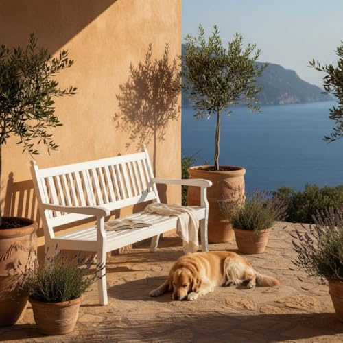 PROREGAL Gartenbank Aruba | 3-Sitzer | Weiß | HxBxT 88x160x69cm | Witterungs- & UV-beständiger Kunststoff | Parkbank Sitzbank Außenbereich Garten Balkon Terrasse
