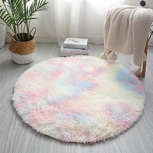 Nyescasa Hochflor Teppich Rund - Langflor Modern Flauschig Weich für Wohnzimmer, Kinderzimmer, Schlafzimmer, Flur - Läufer Regenbogen Shaggy Innen 140cm