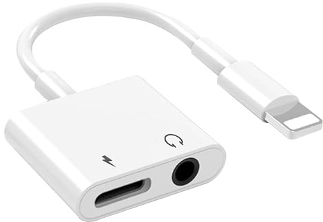 2-in-1-Kopfhörer-Adapter für iPhone, [MFI-Zertifiziert] Lightning auf 3,5 mm iPhone-Kopfhörer-Adapter und Ladegerät-Dongle, Musik-Lade-Kopfhörer-Konverter Kompatibel mit iPhone 14 Pro/13/12/11/XS/8/7