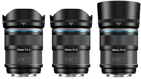 SIRUI F1.2 Festbrennweiten-Set (23mm, 33mm, 56mm) für Sony APS-C E-Mount Kameras, Inkl. Weitwinkel & Porträtobjektiv für Alpha 5100, 6000, 6100, 6400, 6600, FX30, ZV-E10