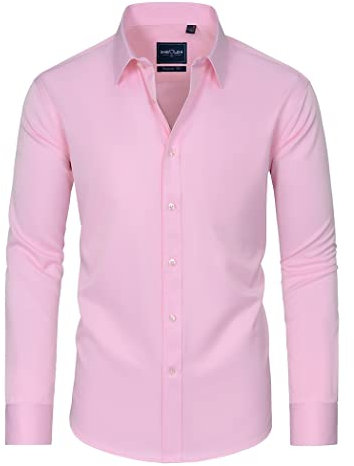 DEMEANOR Chemise à manches longues pour homme - Coupe ajustée - Infroissable - Chemise de loisirs, Rose, L