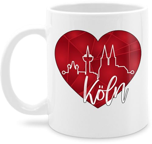 Tasse Tassen 325ml - Karneval & Fasching - Köln Herzschlag I Köln Skyline Herz - 325 ml - Weiß - kölner karnevalstasse fasching- kölsche faschingstasse carnevale dom fasnetbecher karnevals