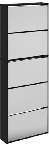 vidaXL Schuhschrank mit Spiegel 5 Fächer Schwarz 63x17x169,5 cm