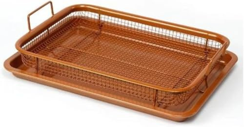 Copper Crisper Basket & Baking Tray - 2 PC Copper Elevated Mesh Baking Trays for Oven Non Stick - Air Fryer Crisping Basket Cooking Trays - Heat Air Circulation Home Kitchen Cooking
