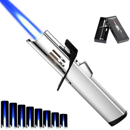 Lightsaber Torch Lighter - Butane Lightsaber Lighter, Windproof Jet Flame Lighter, Adjustable Flame, Refillable, Cool Lighter with Flame Switch Lock. (Gas Not Included)(Silver)