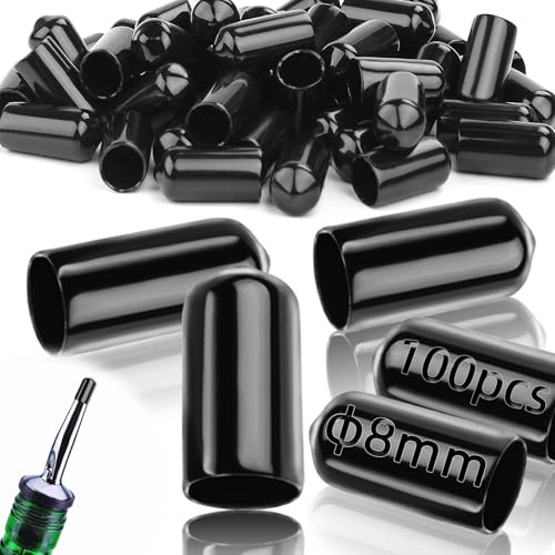 TXXATX 100 Stück Gummi Endkappen 8mm Gummikappen Vinyl Rundrohr | Abdeckschrauben, Gummikappen, Flaschen, Schwarz, für 7,5-9mm Rohren, Gewindeschutz, Bolzen, Stuhlbeinkappen