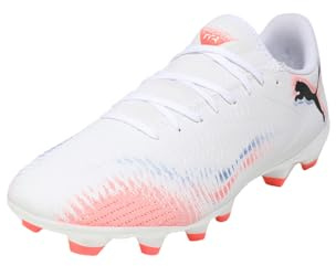 PUMA Future 8 Play Fg/Ag Fußballschuh für Unisex, Puma Weiß, PUMA Schwarz, leuchtendes Rot, 41 EU