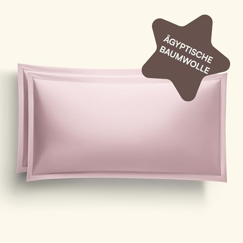 Amqua Satin Kissenbezug 40x80 Hellrosa/Rosa | ägyptische Baumwolle 2er Set | Reißverschluss | Mako Satin Kopfkissenpolster 40x80