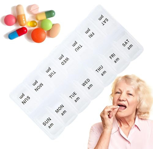 Nybhyjka Pillen-Organizer Für 7 Tage,2 Mal Am Tag, Am Pm Pillendose Organizer Tragbare Pillendose, Reise-Pillenetui, 14 Fächer Mit Scharnierdeckel-Design, Tägliche Vitamin-Box, Pillenspender