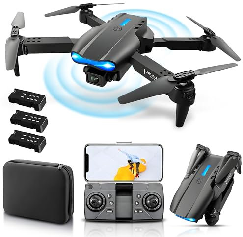 SyncTech 1080P Drone with Camera 1080P, Brushless Motor Drones, 3x Batteries 60+mins Flight time, Obstacle avoidance, HD Transmission, 50x Zoom, Foldable Design (HD Drone 3B)