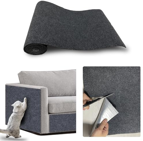 JSUDQR Selbstklebend Kratzmatte Katze 40x200cm Dunkelgrau Kratzteppich Katze Kratzschutz Sofa für Sofa, Möbel, Tür, Wand