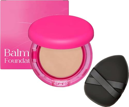 Peptide Bounce Balm Foundation with Brush, Medium Buildable Coverage Powder Make Up for Mature Skin, Natural Age Defying Powder for Older Women, Foundation Full Coverage for All Skin Types(Natural)