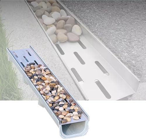 CYHTYM Canaleta Desague Kit de Drenaje de Zanja de Drenaje de Acero Inoxidable Pesado, Rejilla de Drenaje de terraza del Carril del Patio subterráneo(60X11X6CM/23.6x4.3x2.4)