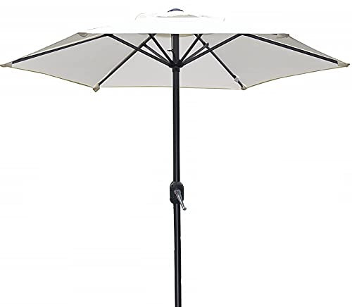 CWCQGH Ombrelloni da Giardino Rotondi Bianchi, ombrellone da Giardino con Protezione Solare da 2,0 m con manovella e 6 Stecche, ombrellone per Giardino, Bordo Piscina, Buon,White-A