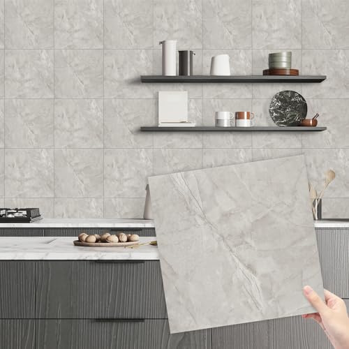 Alened Tile Stickers Self Adhesive Wall Tiles Marble | Grey 30x30cm/10pcs Peel and Stick on Tiles for Bathroom Kitchen Backsplash Waterproof Removable