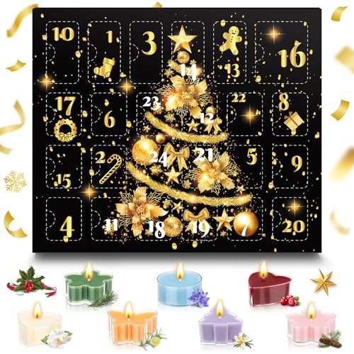 Calendrier de l'Avent 2025 avec bougies parfumées pour femme - Avec 24 bougies parfumées différentes - Environ 31 x 26 x 4,5 cm