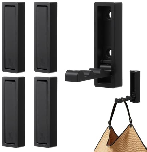AojSup 6 PCS Foldable Hooks Wall Mount - Heavy Duty Folding Coat Hook with Space-Saving Design, Folding Hooks Wall Mount for Coats, Towels, Bags - Rustproof Zinc Alloy (Brushed Black)