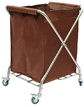 Carrelli, Carrello per Lavanderia con Ruote, Borsa portaoggetti, Carrello Pieghevole per Servizi di Pulizia Commerciale, Marrone,