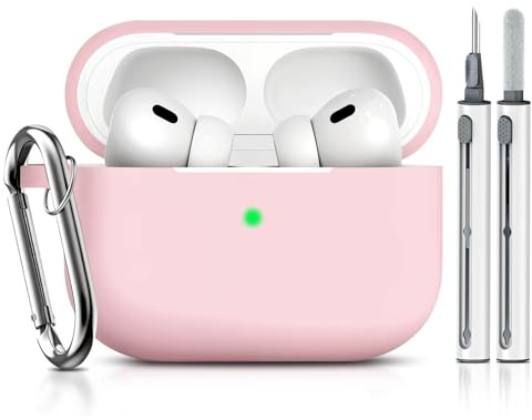 Kompatibel mit AirPods Pro Hülle, Magnetischer Deckelverschluss Silikon Schutzhülle für Apple AirPods Pro 2./1. Generation, Stoßfest, Anti-Verlust Karabiner & 3-in-1 Reinigungsstift (rosa)