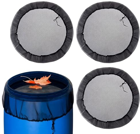 Cubierta de red para barril de lluvia, 4 unidades, red de protección con cordón, resistente a los rayos UV, cubierta para exteriores, terraza, césped, jardín