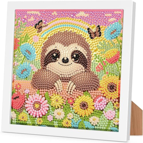 Arttoplus Diamond Painting Kinder Junge Mädchen mit Rahmen Faultier 18x18cm | Diamond Painting Kinder ab 4 5 6 8 10 Jahre Faultier, Tiere 5D Diamant Malerei Set zur Geschenk und Heimdekoration
