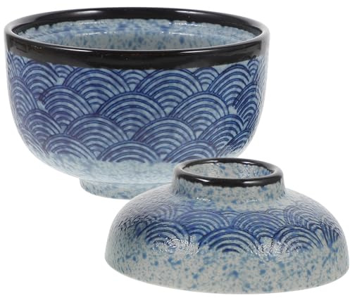 COLLBATH Bol à Soupe Japonais Céramique avec Couvercle Bol Multifonction pour Mijotés Quotidiens Ramen Miso et Desserts Usage Domestique et Restauration Design Ondulé Élégant