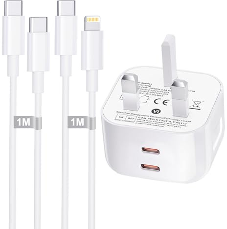 iPhone Fast Charger, 20W USB C iPhone Charger with 1M Lightning Cable and USB C Charging Cable Type C Fast Charger Plug for iphone 17 Air 16 Pro Max 15 14 13 12 11 Pro Max/Mini/Plus/X/XS/XR/SE/8/iPad