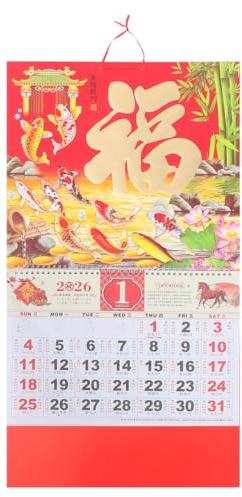 VILLFUL Chinesischer Wandkalender 2026 Jahr Des Pferdes Mit Goldfolien Fu Zeichen HäNgender Mondkalender Und Monatsplaner FüR Zuhause Und BüRo