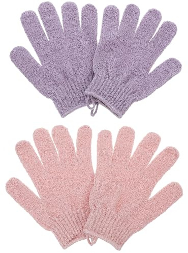 Hohopeti Peelinghandschuhe und Abgestorbene Haut Entfernung für Dusche und Körper 2 Paar aus Weichem Polyester Wiederverwendbare Schrubbhandschuhe zur Sanften Hautreinigung