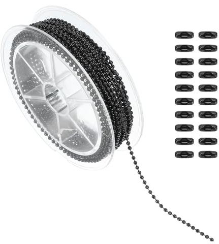 Ji liangli Cadena Acero Inoxidable,5 M Cadena de Bolas de Acero Inoxidable 2 mm Cadena Acero Inoxidable Rollo de Cadena de Cuentas Metálicas para DIY Bisutería y Llaveros con 20 Conectores