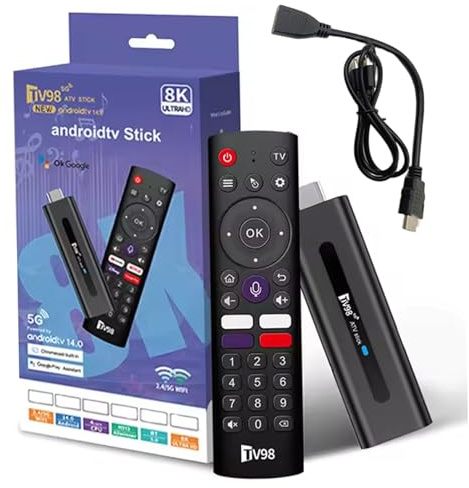 TV Stick 4K 2GB + 16GB Control por Voz 4 Aplicaciones Haga Clic BT5.0 H313 WiFi5 Dual 2.4G/5G Quad-Core 64bit HDR10+ Ultra USB HD Smart TV...