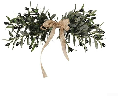 Festone di fiori di ulivo artificiale, 50 cm, ramo verde da appendere alla parete o alla porta, foglie e fiori finti realistici per cerimonia nuziale e decorazione della casa