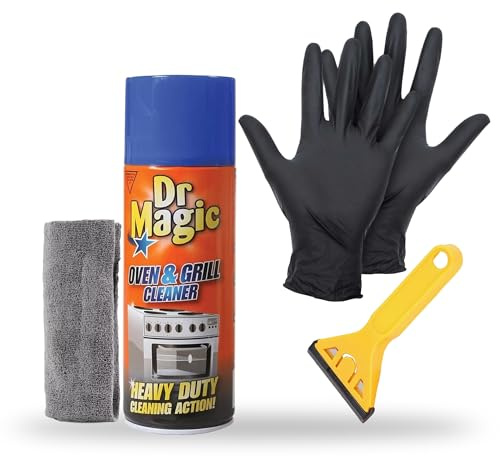 Heavy Duty Oven & Grill Cleaner Spray 390ml with Non Scratch Scraper Tool, Protective Gloves & Microfibre Cloth | Rapid Formula, Removes Grease, Burnt Food & Carbon From BBQ, Hob, Ovens & Grills