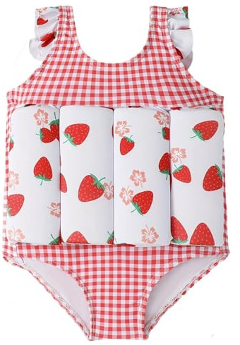 Maillot de Bain Flottant Enfant Fille Imprimé à Manches Courtes Costume de Bain Piscine Plage Enfant Maillot de Bain Bouée Intégré avec Des Bâtons de Flottabilité pour Natation Débutant Training
