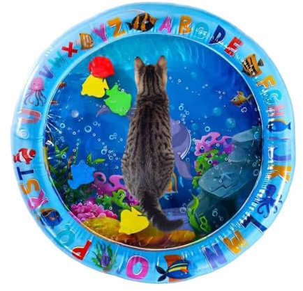 Nudorpn Tapis d'eau pour Chats,Thickened Interactive Pet Bed - Coussin d'eau avec Poissons Flottants,pour Intérieur Extérieur Salon Jardin Terrasse Voyage Piscine Été