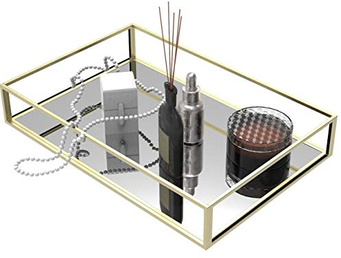 Cq acrylic Dekoratives Tablett, goldfarbenes Spiegeltablett für Schmuck, Schmucktablett, Aufbewahrung, Organizer, Make-up-Tablett für Schminktisch, Kommode, 1 Stück
